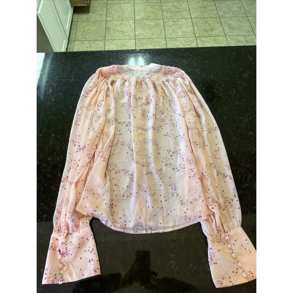 Free People Blouse Sz S Pink Ruffle Tie Neck Sheer Boho OB1828859 Flowy - Picture 8 of 10